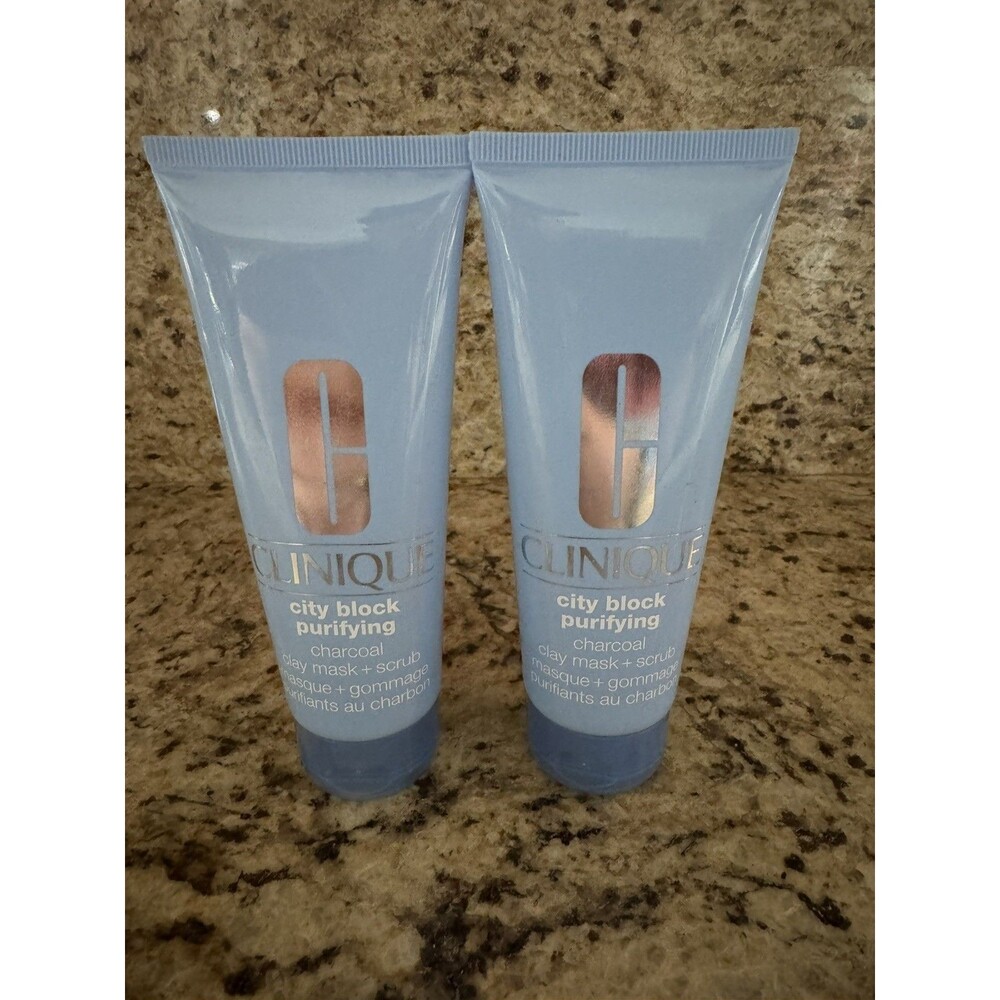 Clinique City Block Purifying Charcoal Clay Mask Scrub 3.4 oz Lot of 2 NEW Full
